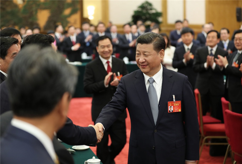 3月7日,中共中央总书记、国家主席、中央军委主席习近平参加十二届全国人大五次会议辽宁代表团的审议。
