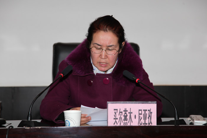 地区第一督导组组长、地区检察分院党组成员、副检察长买尔燕木?尼亚孜同志讲话